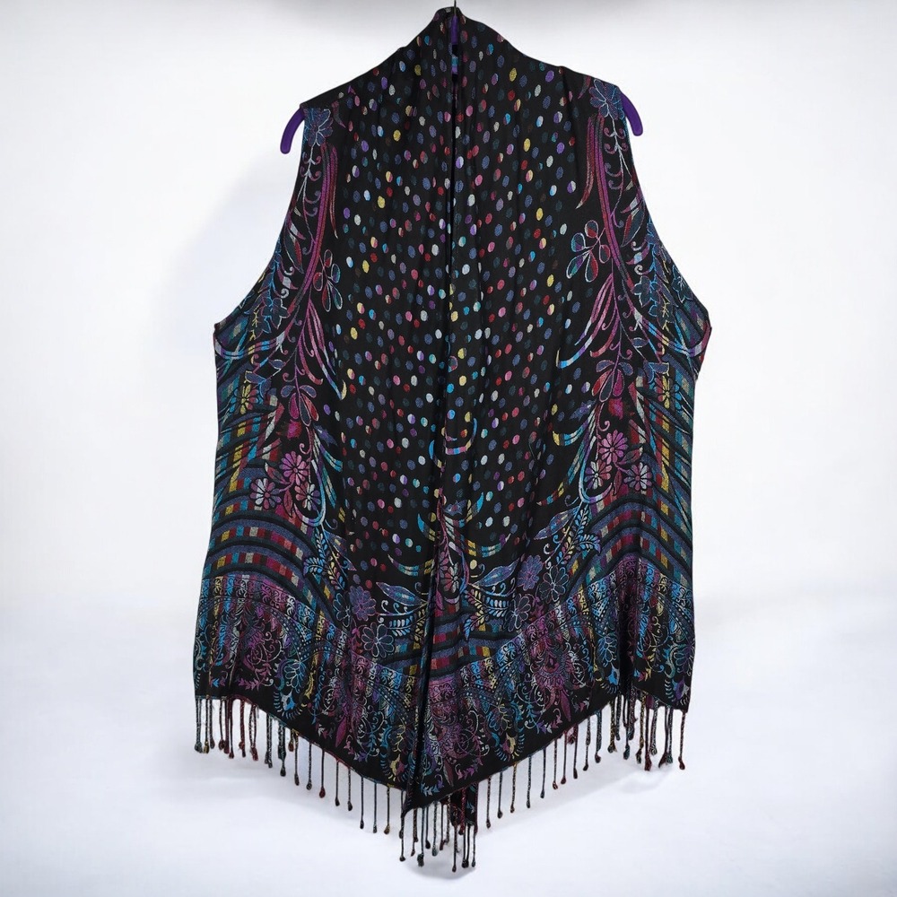BOK Women's One Size Black Multicolor Paisley Floral Dot Print‎ Scarf Shawl Vest